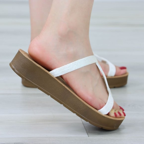 White T-Strap Gladiator Comfort Sandal Slip On Sliders - Picture 4 of 10